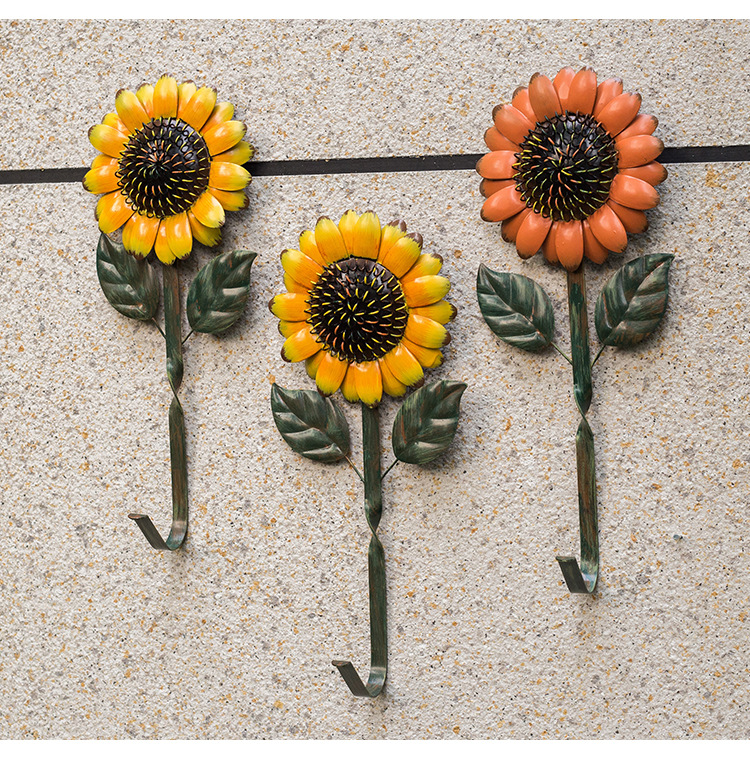 美式乡村复古铁艺向日葵太阳花装饰挂钩店铺壁挂壁饰创意墙饰挂钩