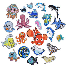 海洋馆螃蟹小龙虾鲸鱼衣服装饰补丁贴 卡通动物布贴 可爱童装贴布