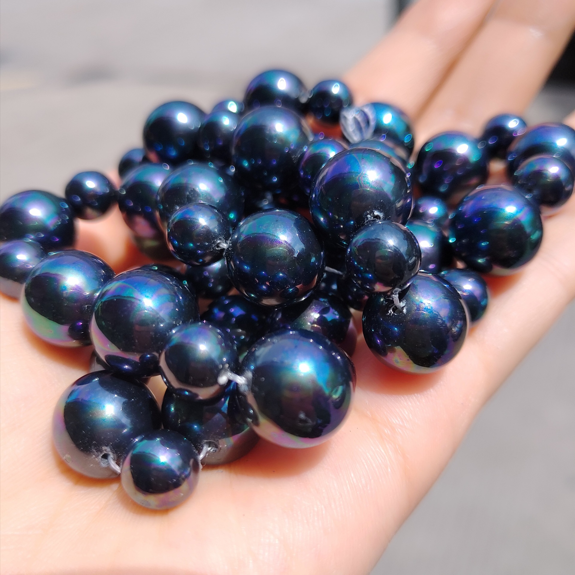 天然深海贝壳珍珠五彩黑贝珠4-16mm项链diy饰品配件散珠批发