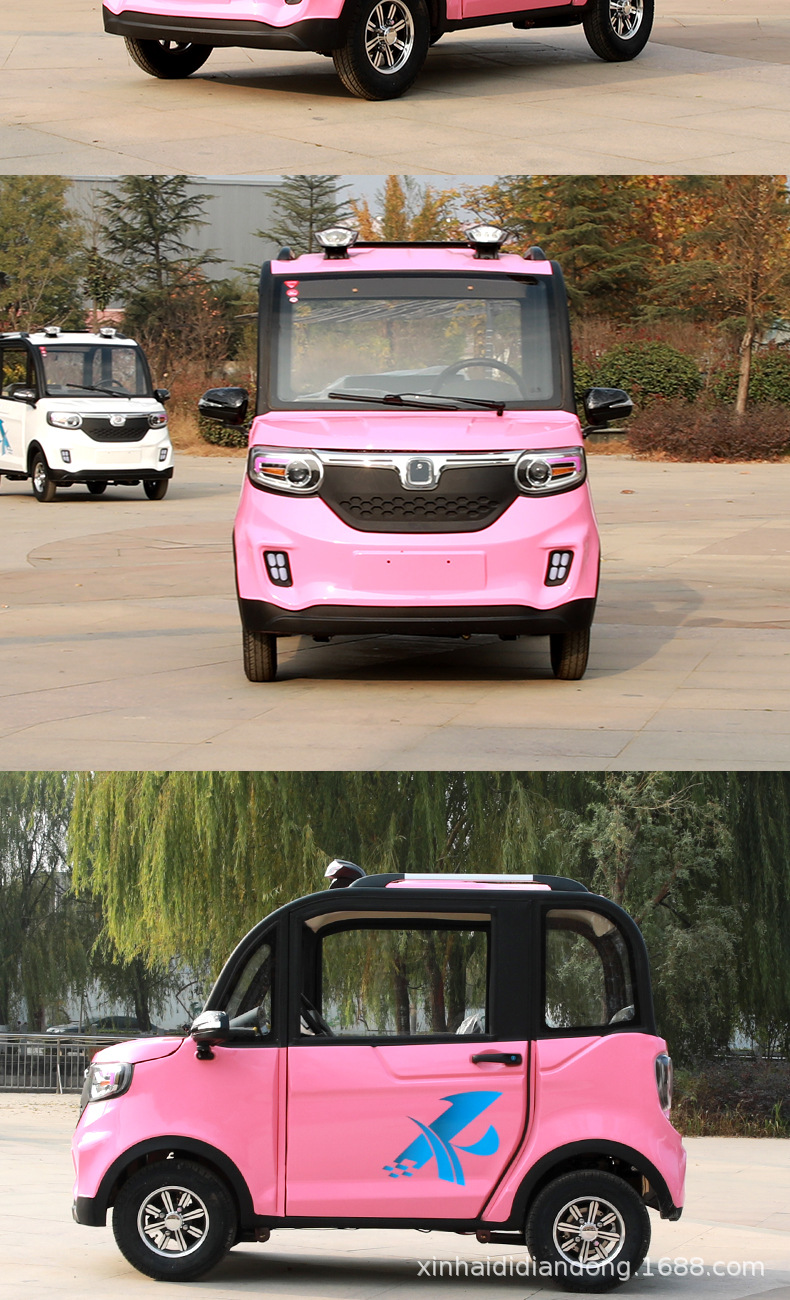 方向盘四轮手把手四轮电动车全封闭式老年代步车成人用带棚电瓶车
