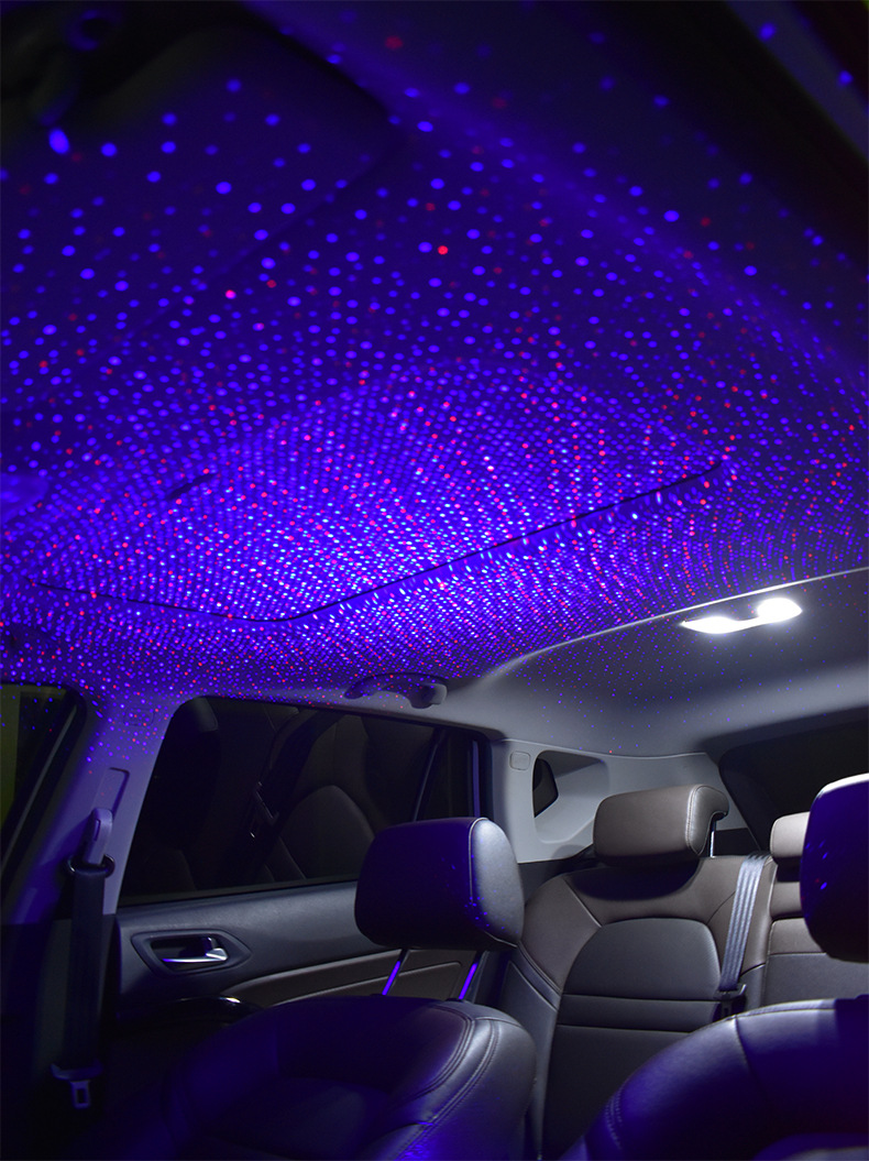新款汽车车顶星空灯呼吸闪烁声控满天星车灯旋转双色车载星空灯