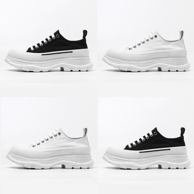 麦伦帆布鞋欧洲站ins潮谢娜扎同款真皮厚底内系带百搭情侣老爹鞋