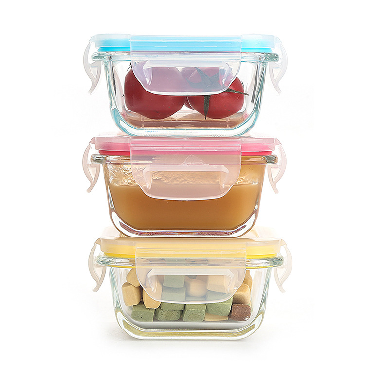 Baby Crisper Supplementary Food Box Heat-Resistant Glass Baby Lunch Box Small Mini Square Three-Piece Microwave Oven Available