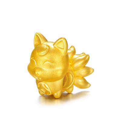 999足银九尾狐 黄金色九尾狐转运珠 手工diy手串配珠 批发定制