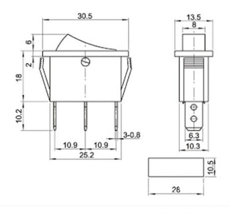 厂家直销 船型开关 kcd3三脚两档 带灯开关 电源开关