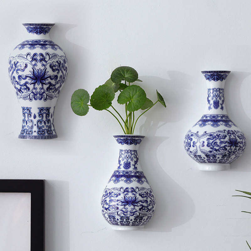 陶瓷器花瓶仿古青花瓷插花器富贵竹客厅家居饰品墙壁挂-阿里巴巴