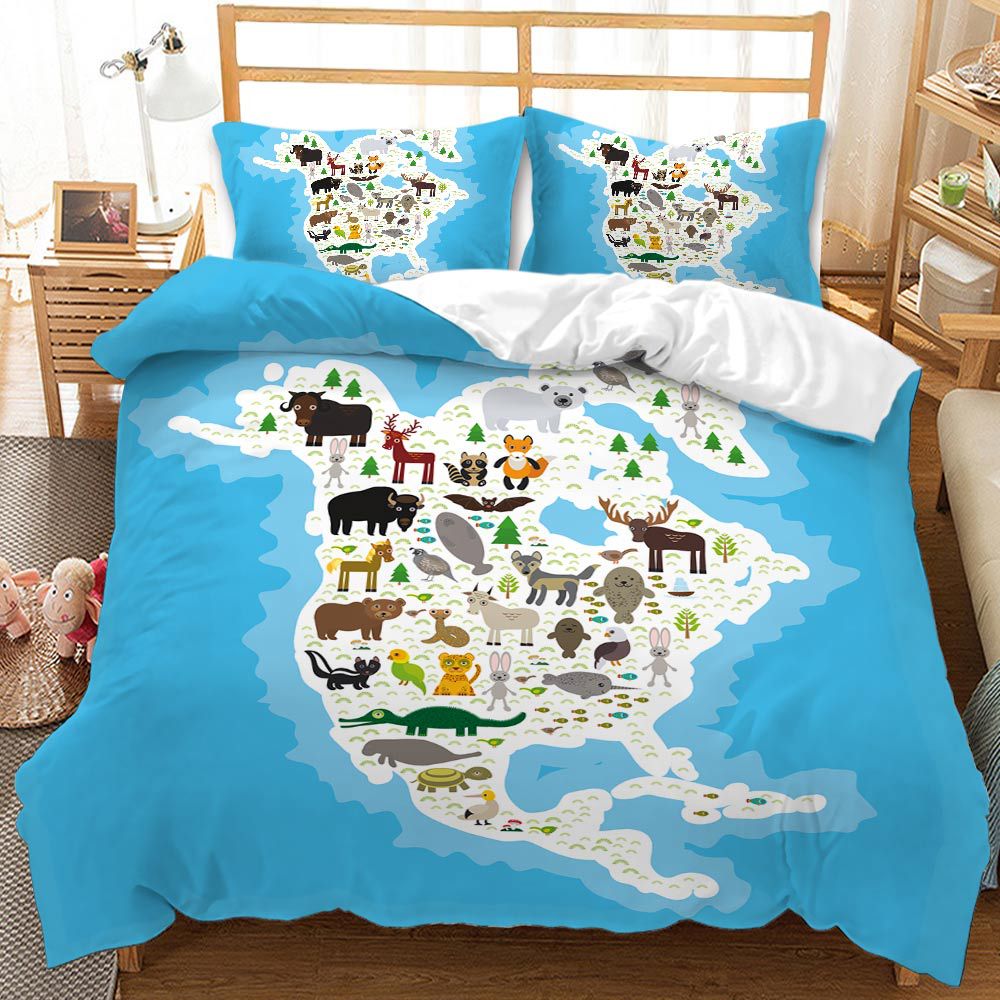 Color Map Cross-Border Bed Three-Piece Set 3d Digital Printing Brushed Foreign Trade Quilt Cover One Piece Minimum Order