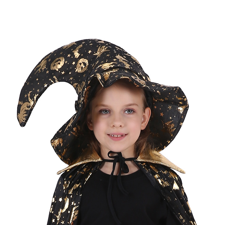 万圣节巫婆帽子 化装舞会装扮道具 弯头巫师帽 南瓜印花巫师帽
