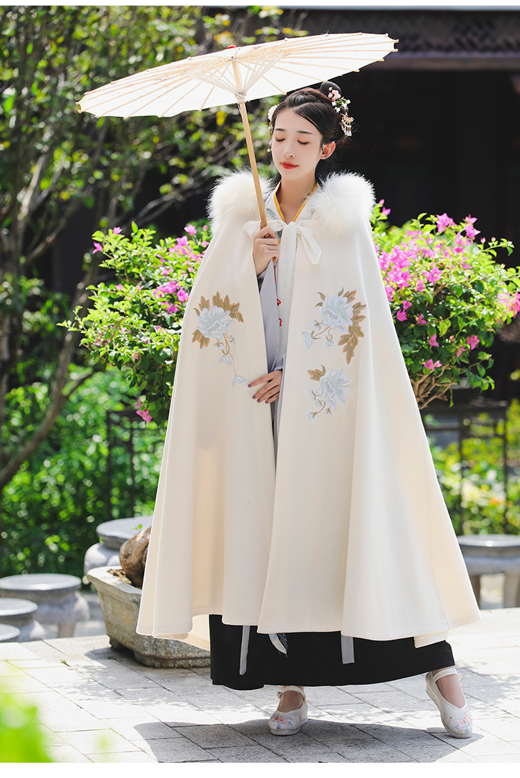 游园惊梦纳兰词汉服斗篷女冬款加绒古风毛领中国风红白色加厚披风