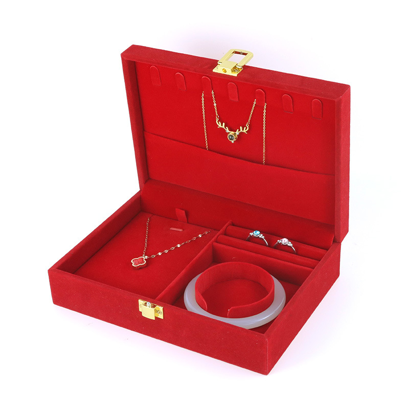 Wedding Set Box Dragon and Phoenix Jewelry Box Earrings Ring Bracelet Pendant Box Short Plush Jewelry Box Three Gold Box in Stock