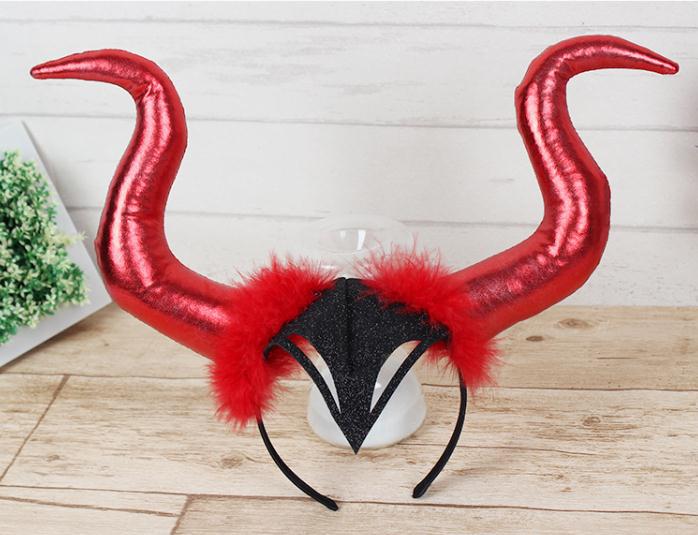 恶魔牛角发箍 万圣节鬼节装饰头饰舞会派对道具大号牛角头饰批发