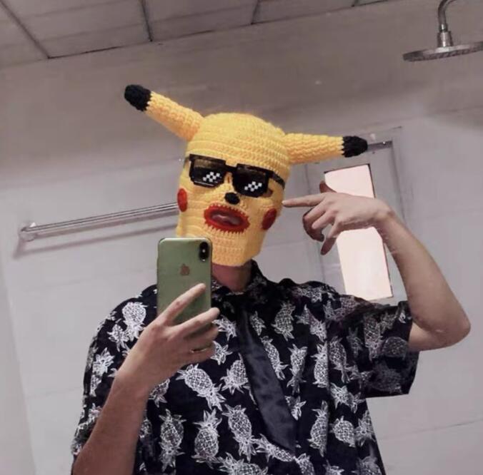 个性搞怪手工针织帽 可爱皮卡丘男女抖音搞笑套头帽 沙雕头套