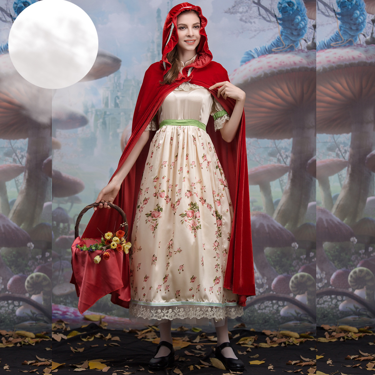 万圣节cosplay小红帽演出服 女披风款碎花连衣裙童话故事长款服装