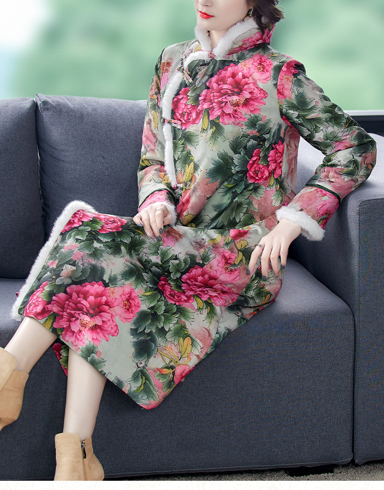 2020冬季新款复古夹棉旗袍毛领中国民族风女装加厚改良版连衣裙