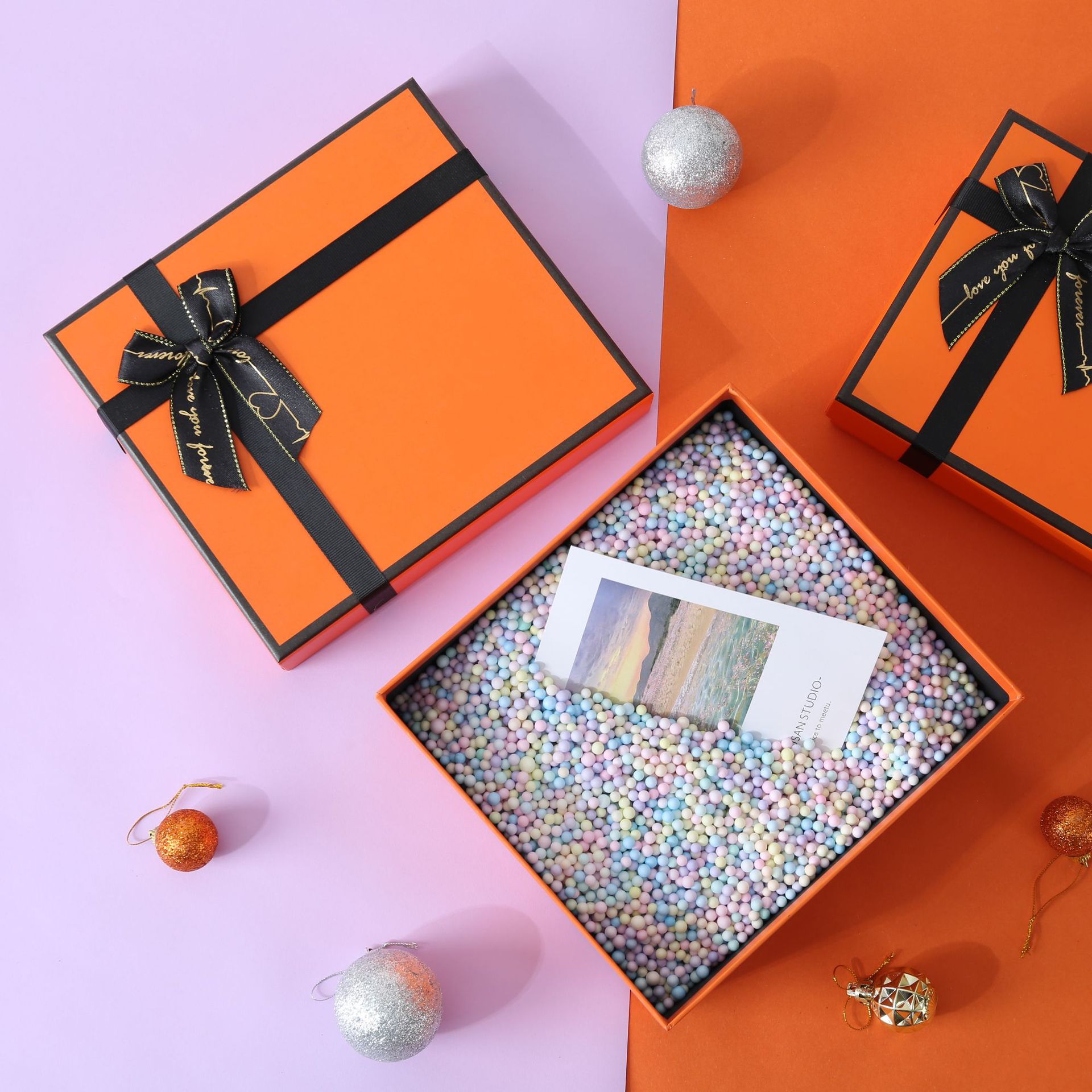 创意马卡龙长方形礼品盒 新款橙色礼物包装盒口红香水蝴蝶结礼盒