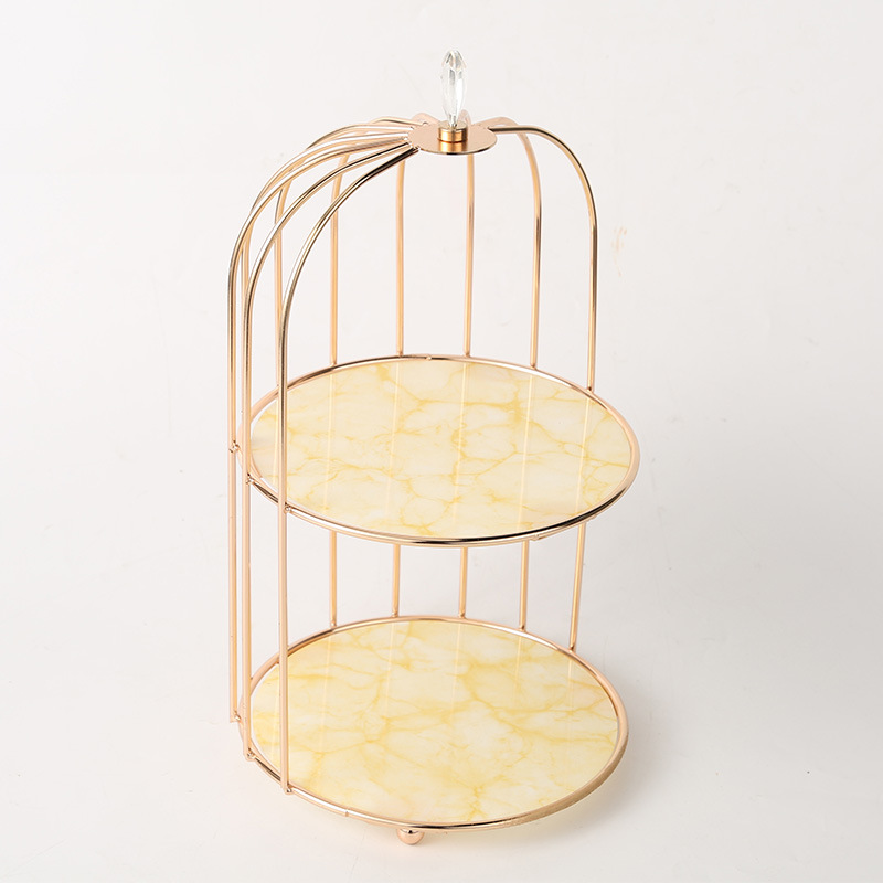 Fashion Creative Decoration Bird Cage Fruit Plate Simple Home Snack Dish Candy Plate European Multi-Layer Metal Dim Sum Rack