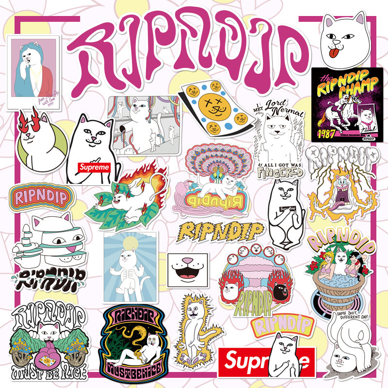 潮牌ripndip贱猫搞怪行李箱贴纸ins欧美个性防水贴画滑板贴纸25枚