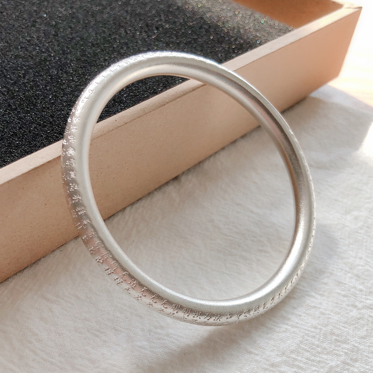 古法心经闭口硬银空心 民族纯银手镯子 银手环 足银9999 银手饰品