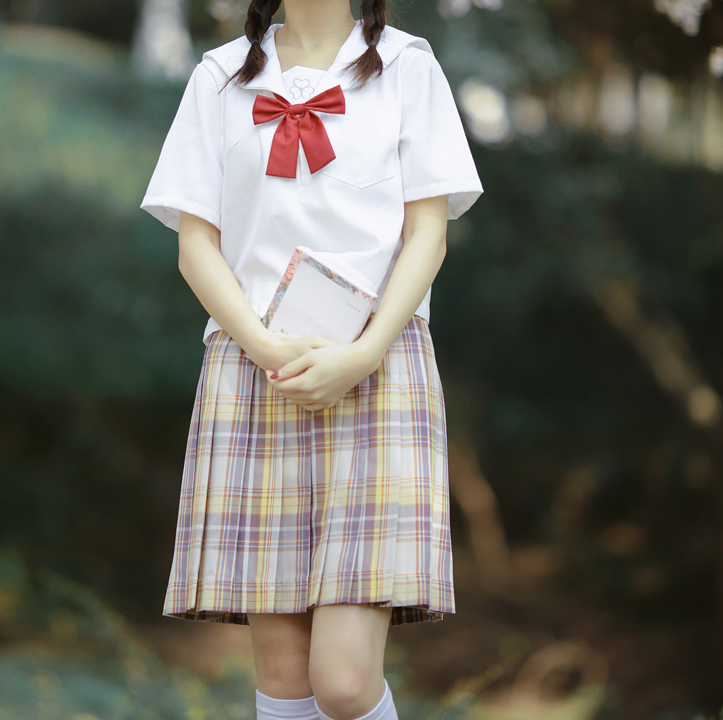 山吹 制服馆正版原创jk制服裙高腰格日系领结百褶裙格裙儿童短裙