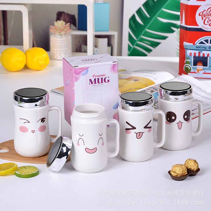 creative cute ceramic cup cartoon mirror cup office couple mug insulation with lid department store gift logo