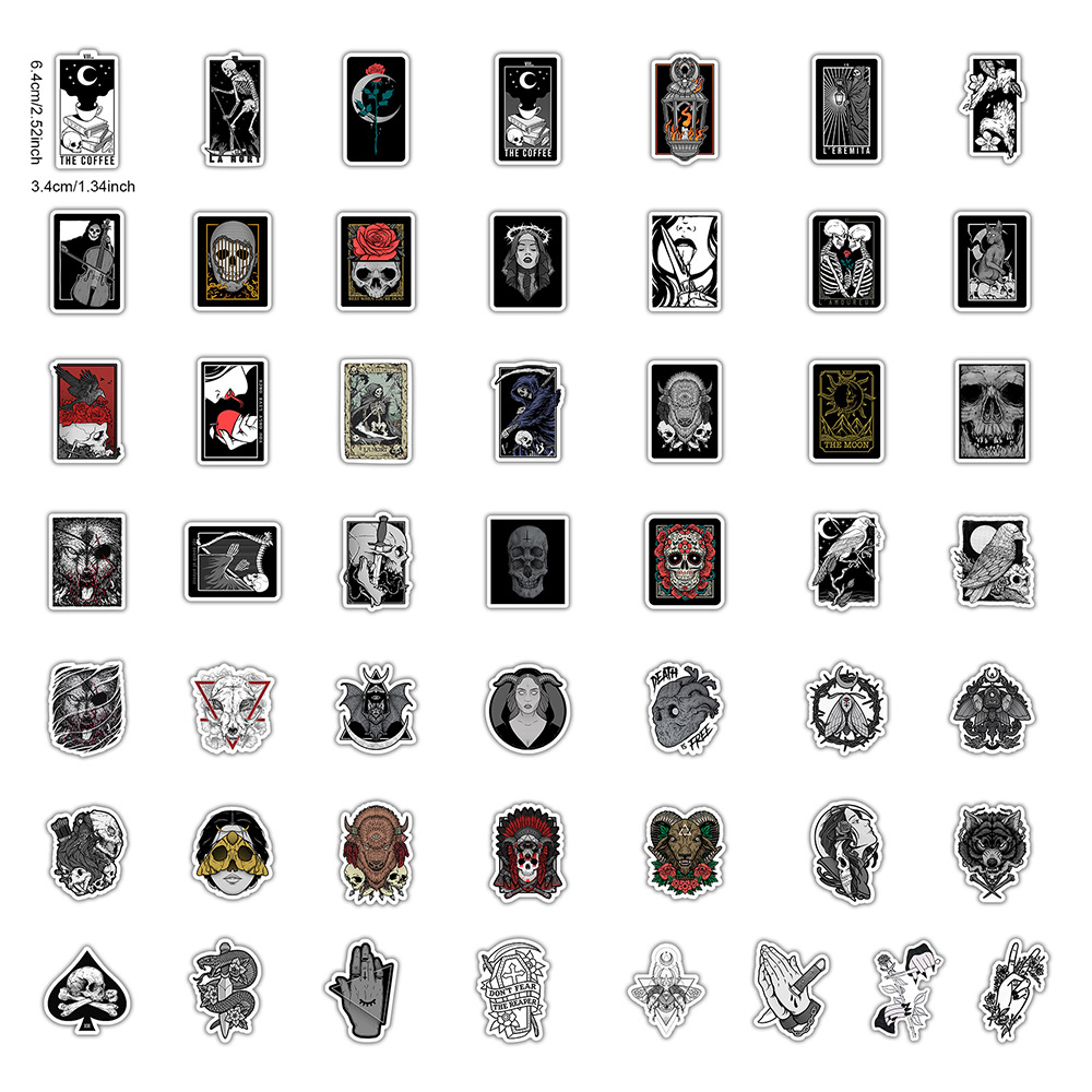 50张哥特风系暗黑骷髅头防水电脑数码相机手机涂鸦贴纸头盔贴画