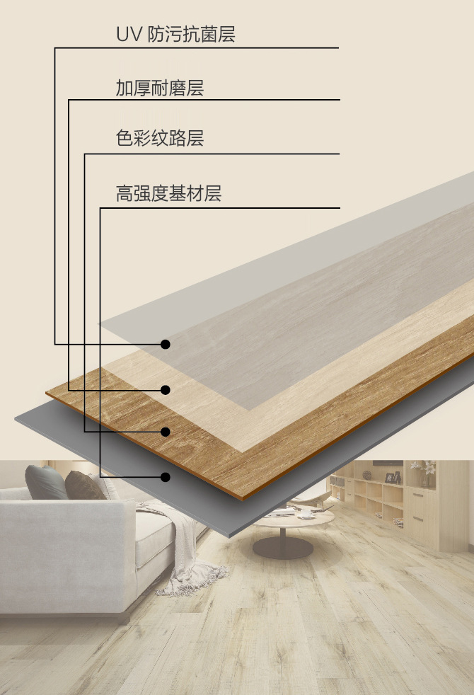 家装spc地板环保防水石晶地板锁扣石塑地板