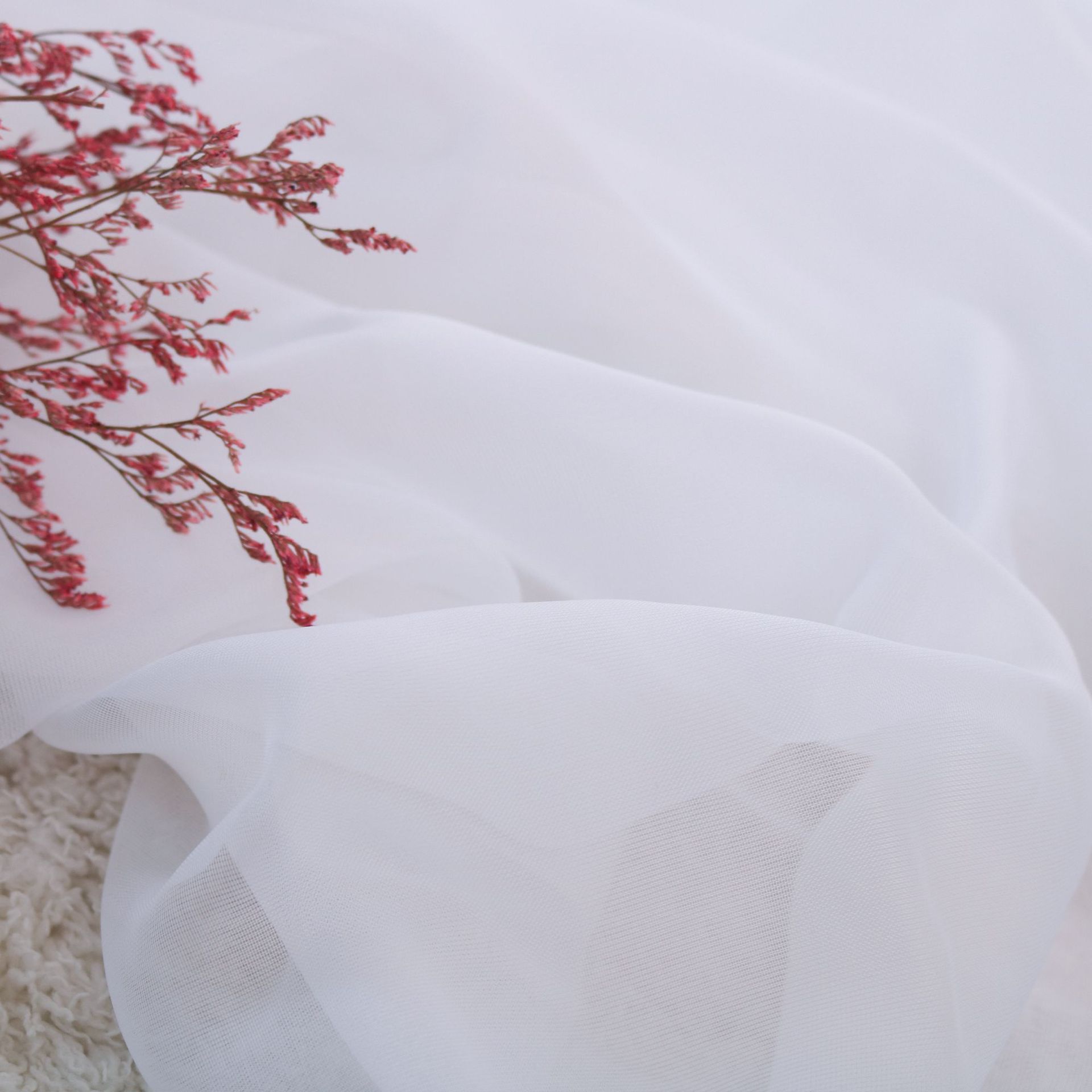 跨境亚马逊轻薄柔软透光窗纱面料 多色可选特丽纶布料 颜色可定染