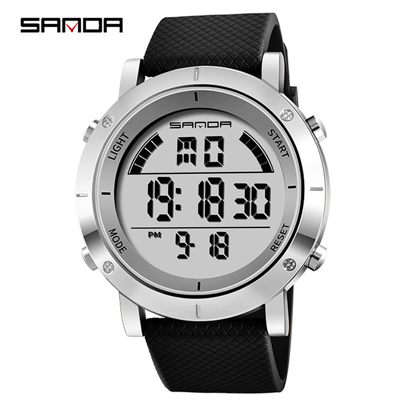 三达手表男士多功能数字式防水410银壳潮流中学生户外运动电子表