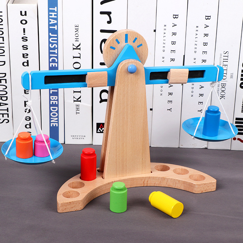 Wooden Balance Scale Children's Educational Toys Kindergarten Elementary School Students Mathematics Addition and Subtraction Science and Education Teaching Aids Factory Direct Sales
