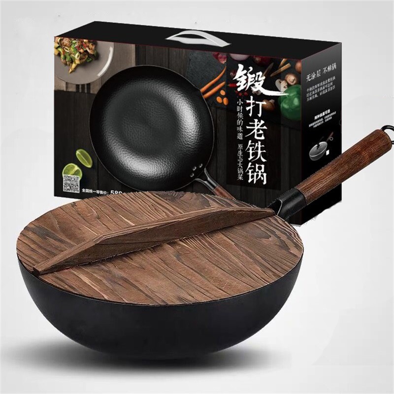 one piece dropshipping zhangqiu iron pan non-stick non-coated wok 32cm household pan frying pan gift pot