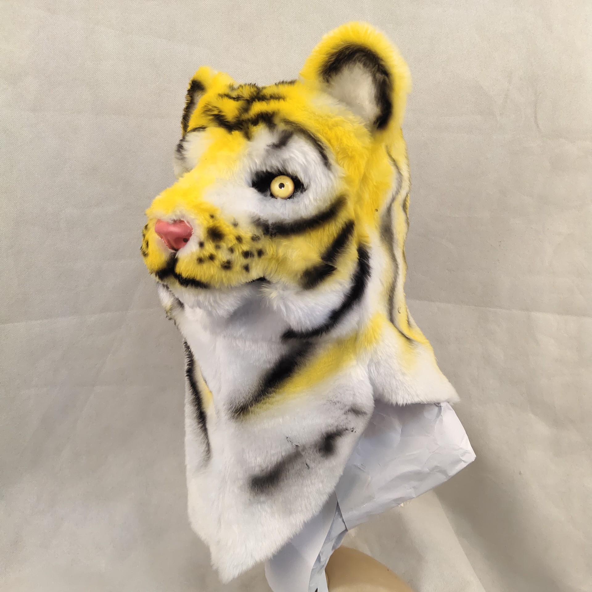 会动嘴的毛绒动物老虎面具东北虎化妆舞会头套万圣节道具跨境热卖
