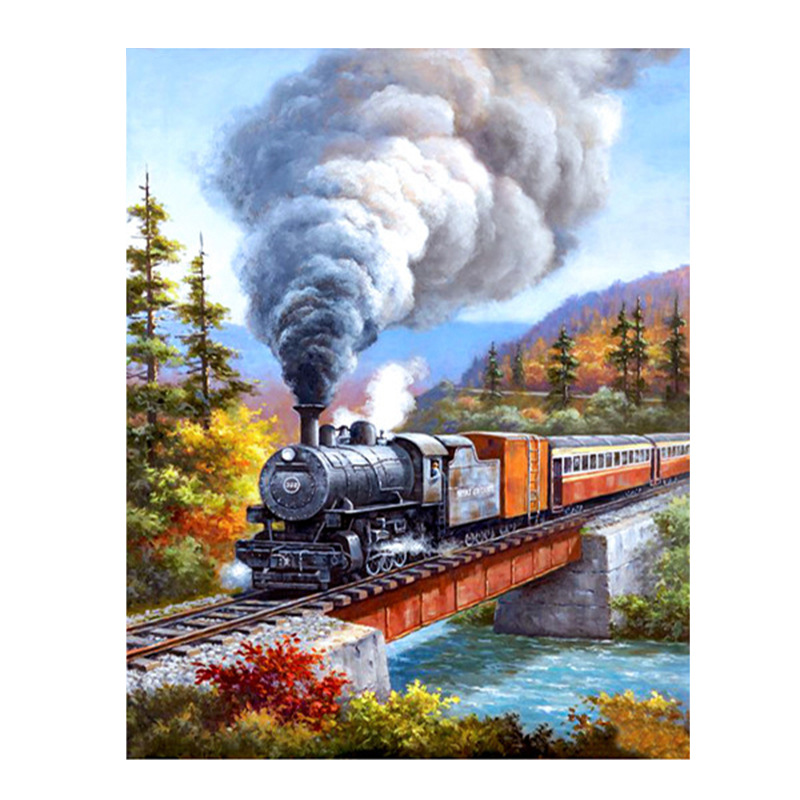 方钻/圆钻5d钻石画火车画现代贴钻十字绣客厅卧室装饰画