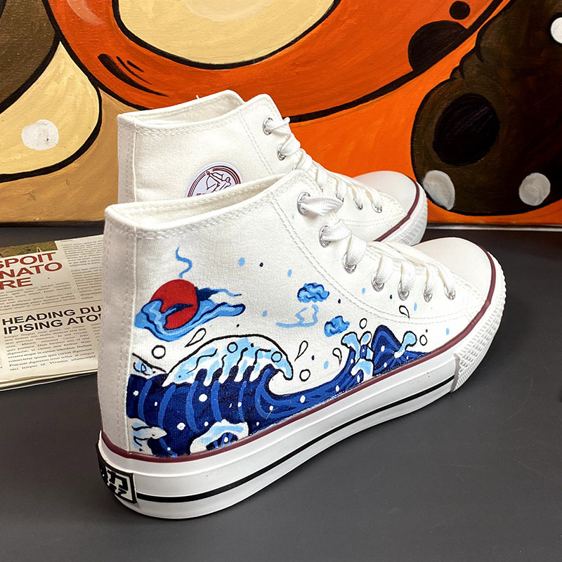 回力浮世绘高帮日系学生运动鞋爆改油画风富士山情侣韩版休闲板鞋