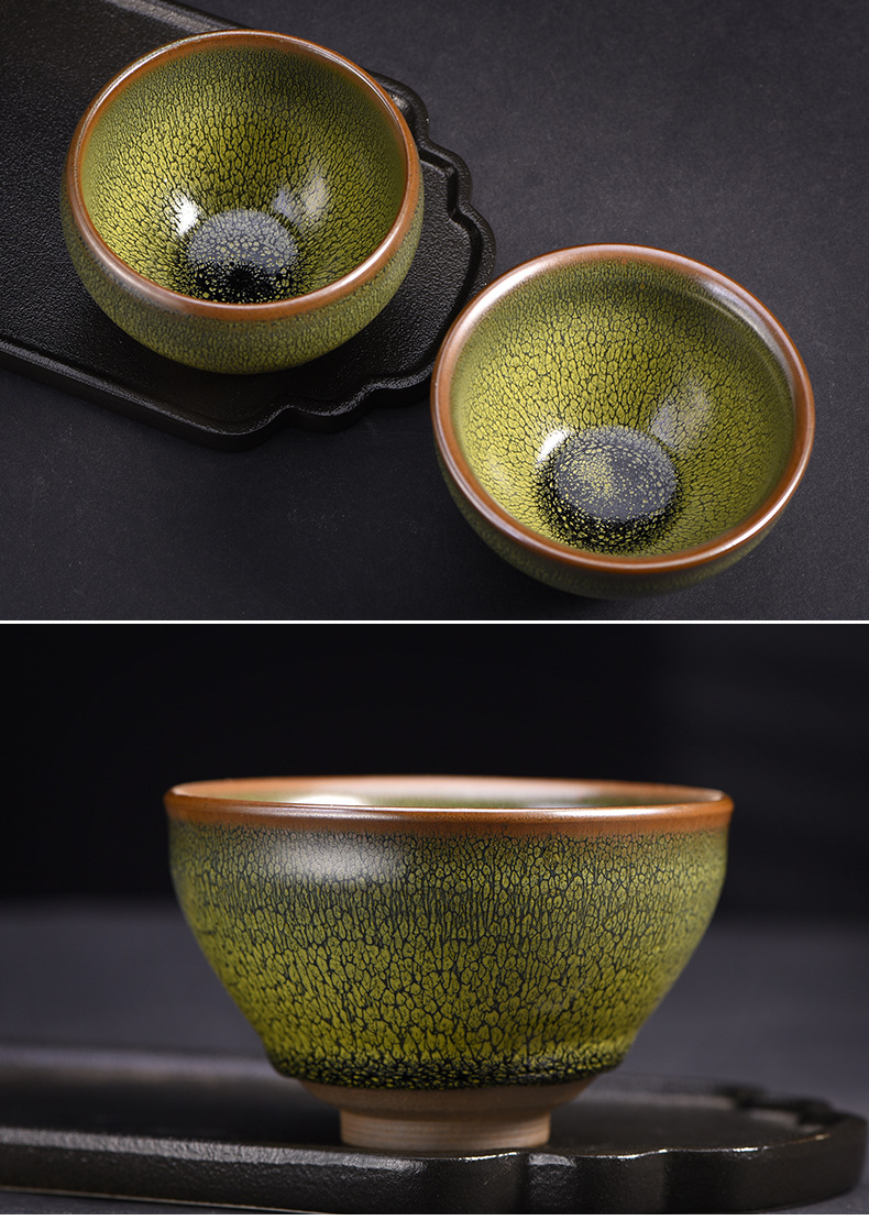 建盏建陶茶杯号瓷套装手陶主人杯茶具铁胎油滴百花大工天目盏