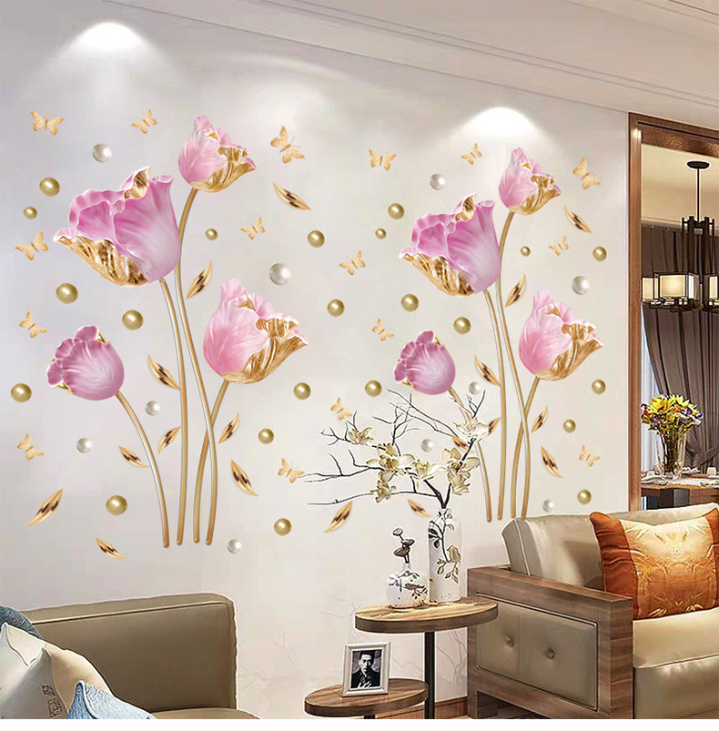 3d立体墙贴画仿真花朵客厅电视背景墙面装饰贴纸墙纸自粘卧室温馨