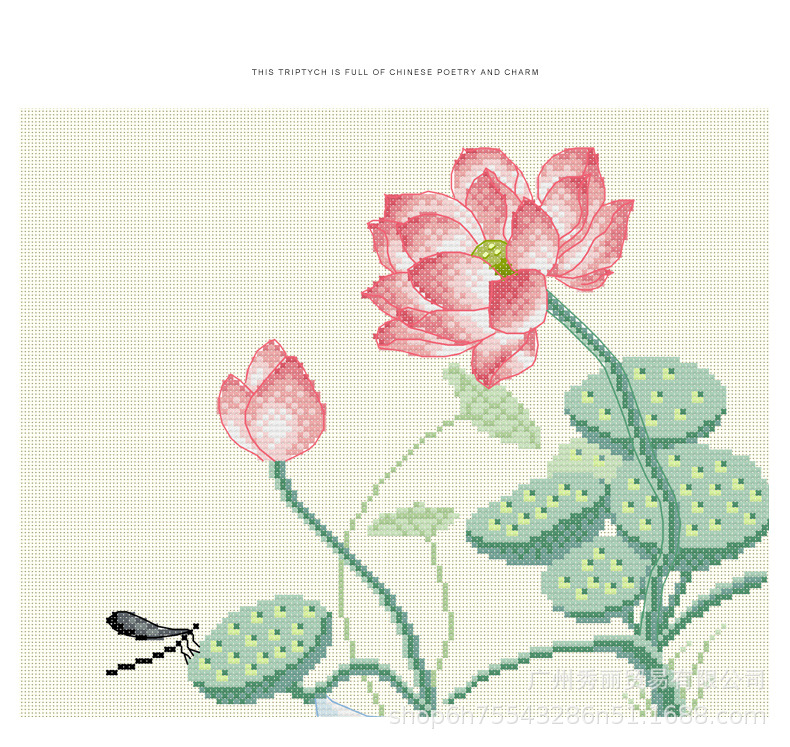 荷花小清新十字绣小幅卧室简约中式手工线绣2020新款中国风自己绣