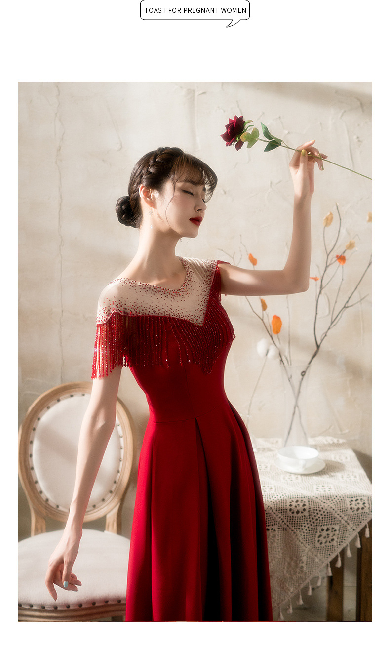 一字肩敬酒服孕妇长款2020新款秋冬季高腰大码胖mm新娘气质礼服女