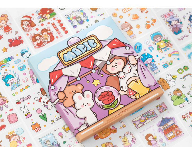 语闲pet礼盒贴纸 元气魔法屋系列手绘卡通可爱手帐diy贴画100张入