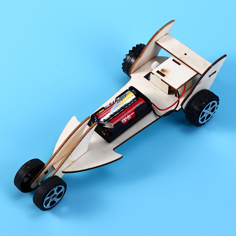 创意科技小制作小发明手工材料diy电动赛车木制拼插小车厂家直供