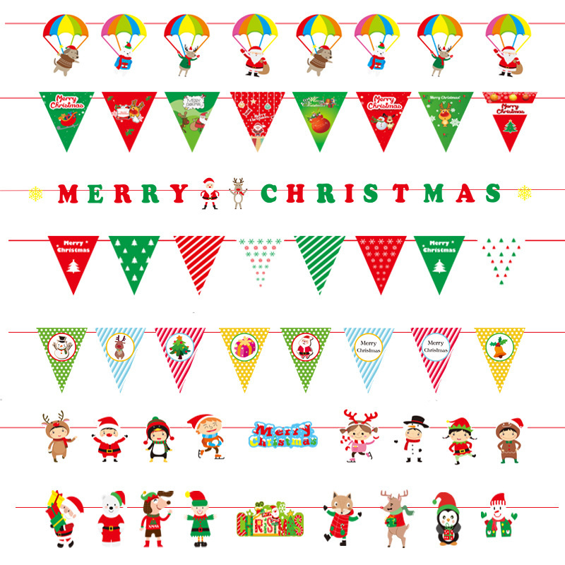 2022 New Christmas Hanging Flag Paper Triangle Hanging Flags Christmas Hanging Ornament in Letters Festival Decoration Supplies
