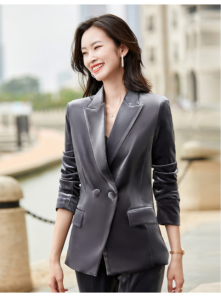 金丝绒西装套装女时尚职业装气质女神范职场总裁主持人西服20128