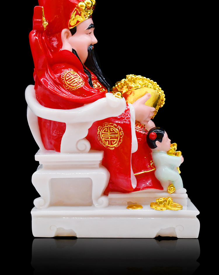 送子财神爷佛像客厅家用招财进宝镶金文汉白玉财神像供奉摆件