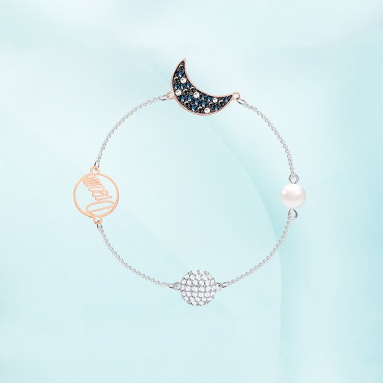施家奥地利隐形磁扣月亮手链施华洛世奇水晶元素深蓝色月牙手环女