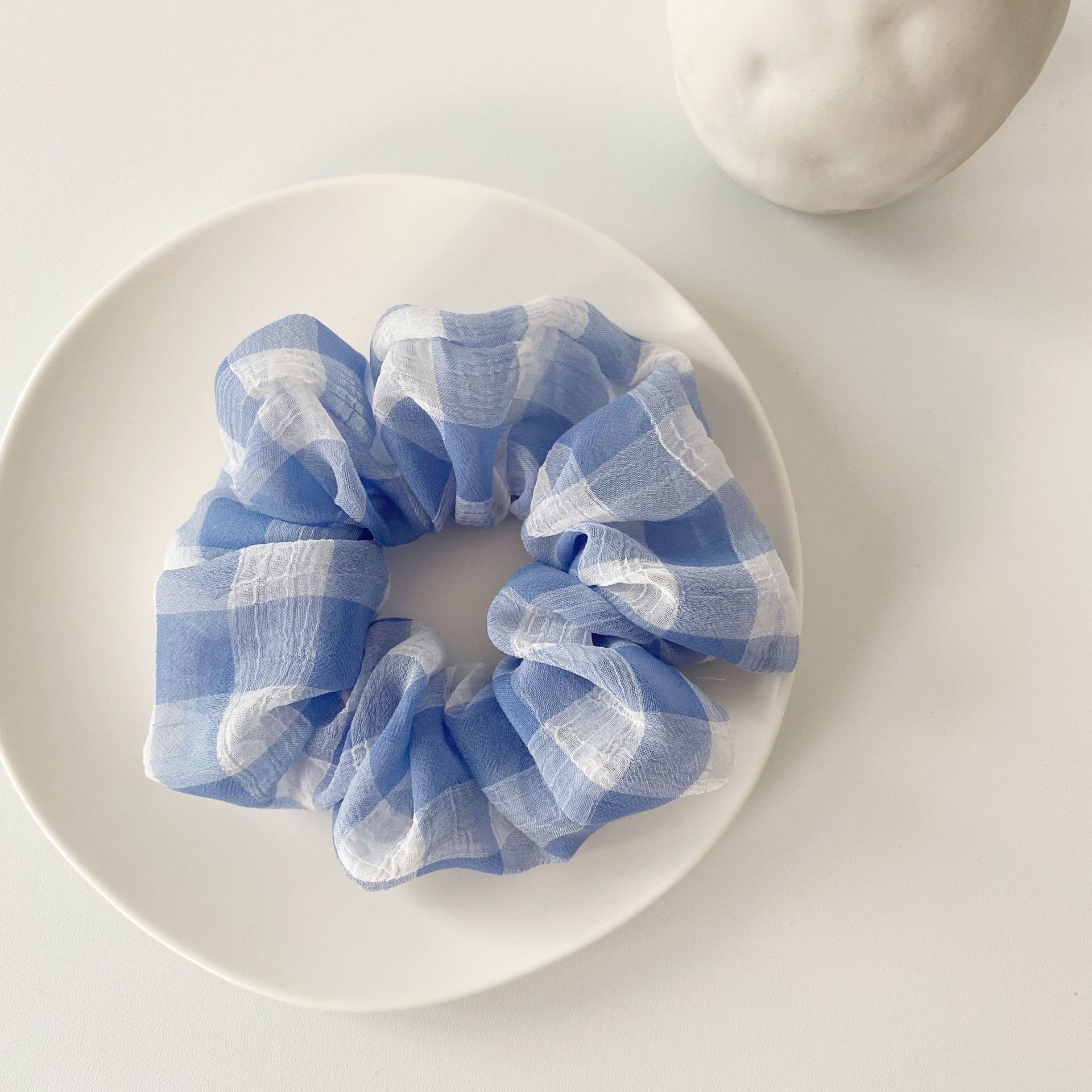 大肠发圈正品格子雪纺布料发带发绳皮筋细网纱大格子大肠圈