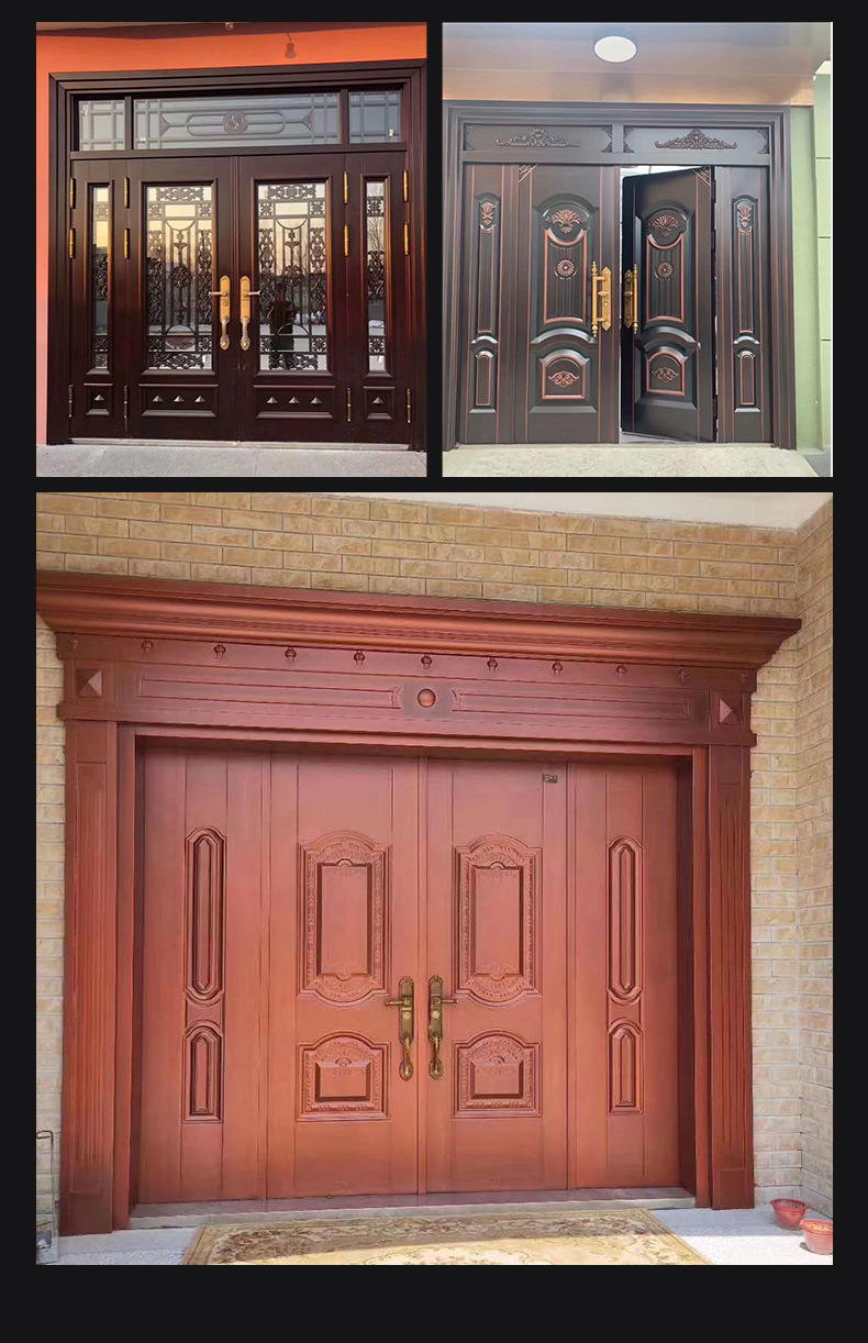 甲级别墅大门双开门乡村锌合金防盗门家用农村自建房对开入户铜门