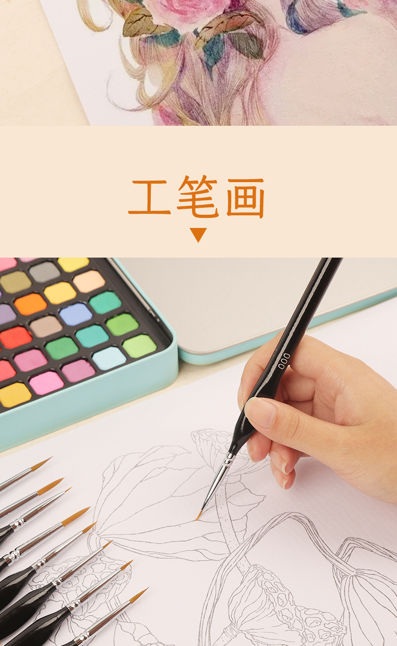 厂家直销狼毫勾线笔水粉油画笔水彩绘画笔描线描边笔10支跨境专用