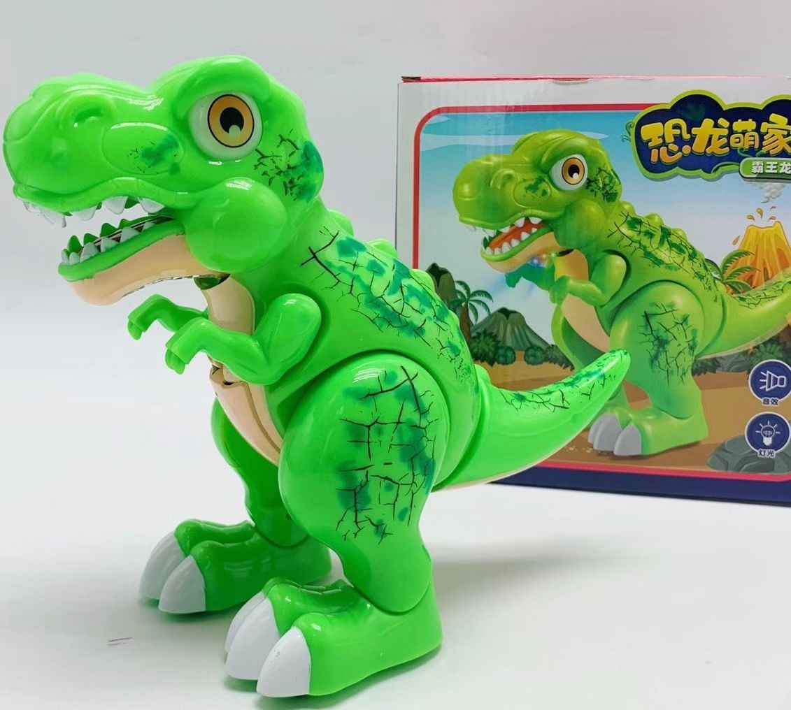 电动少年玩具绿色玩具恐龙萌家族酷炫灯光尾巴摇动仿真恐龙处理