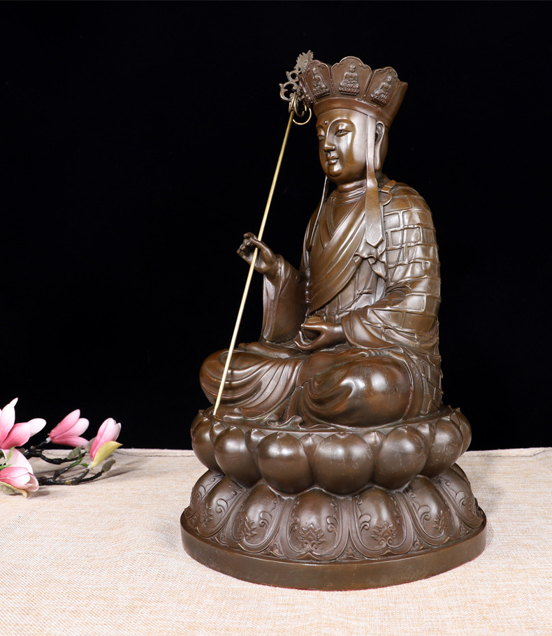 祥狮铜地藏王菩萨摆件 全铜摆件地藏王坐像铜雕家居佛堂供奉佛像