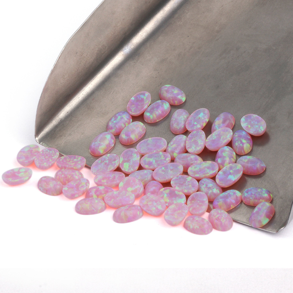 强火彩粉欧泊材料椭圆形女式宝石 人工培植平底旦形澳宝裸石