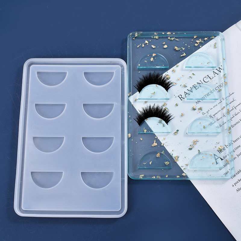 跨境diy水晶滴胶新款创意睫毛托盘硅胶模具整版8格镜面睫毛盘模具